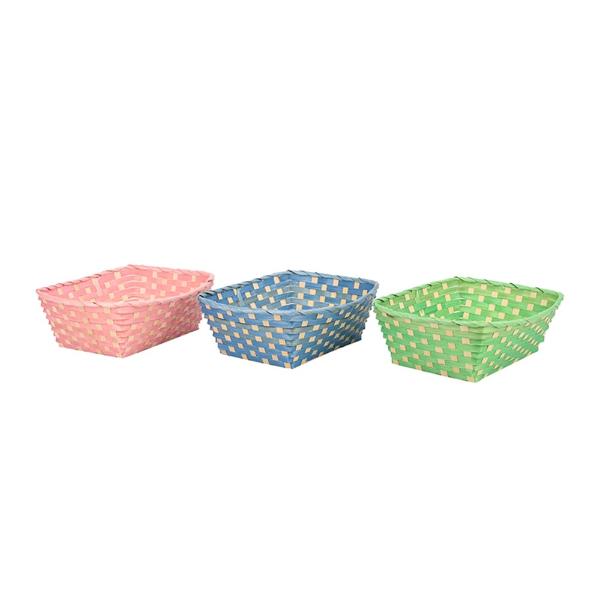 Assorted Pastel Bamboo Basket - 24cm x 19cm x 9cm