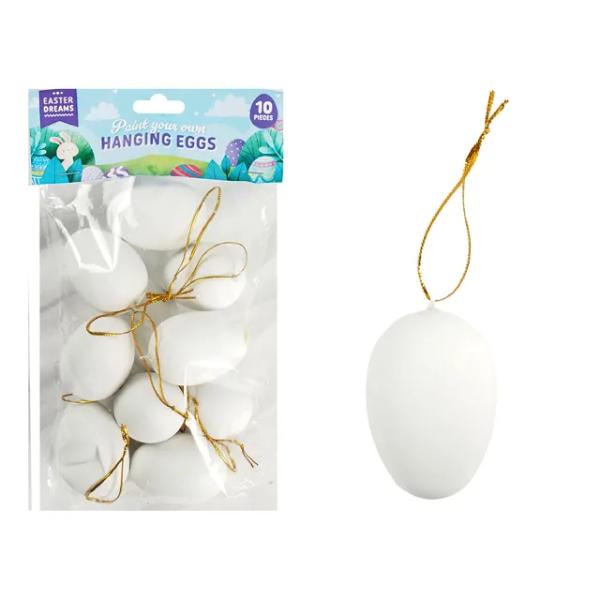 10 Pack Easter White Diy Hanging Eggs - 4cm x 6cm