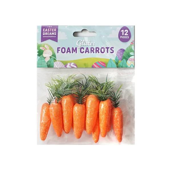 12 Pack Glitter Foam Carrots - 6.5cm