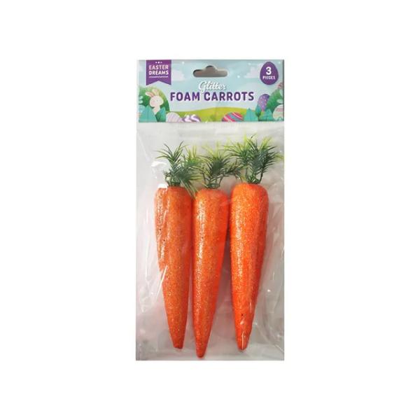 3 Pack Easter Glitter Foam Carrots - 17.5cm