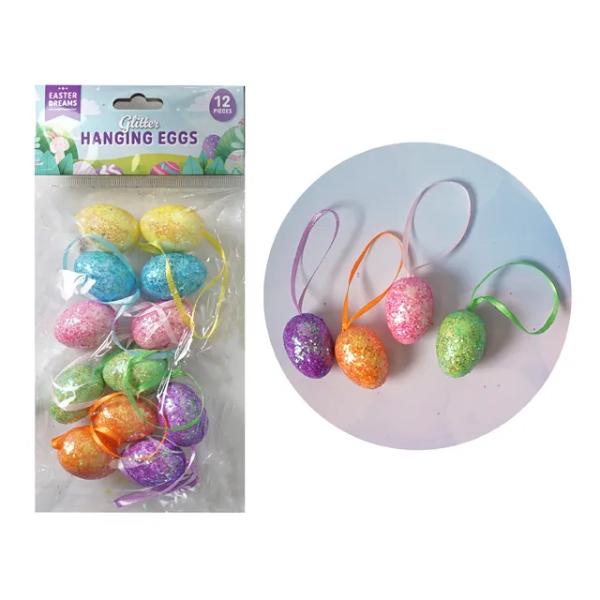 12 Pack Easter Glitter Decor Eggs - 3.8cm