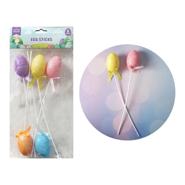 5 Pack Easter Glitter Egg Sticks - 25cm