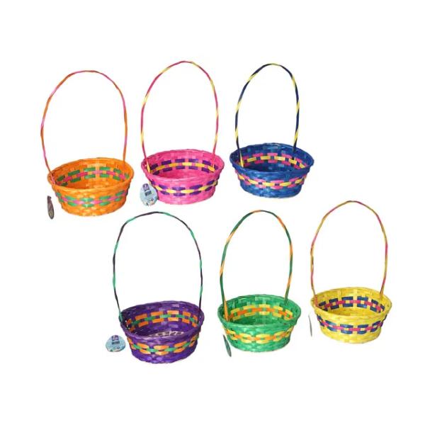 Easter Round Woven Basket With Handle - 25cm x 11cm x 39cm