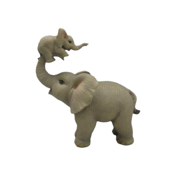 Elephant With Baby On Trunk - 18cm
