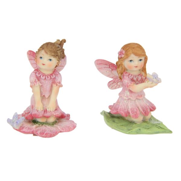 Fairy Sitting On Leaf & Flower - 6cm