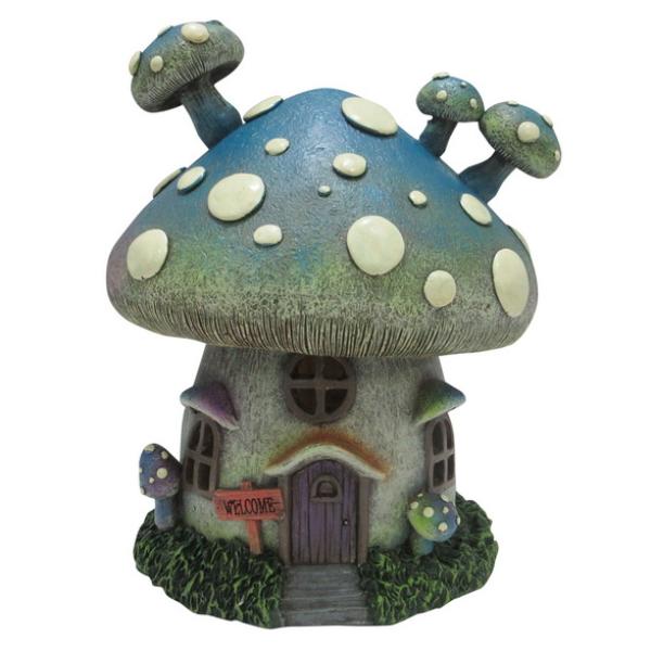 Blue Light Up Fairy Mushroom House - 20cm