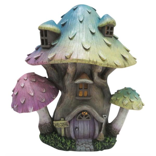 Pink & Purple Fairy Mushroom House - 25cm