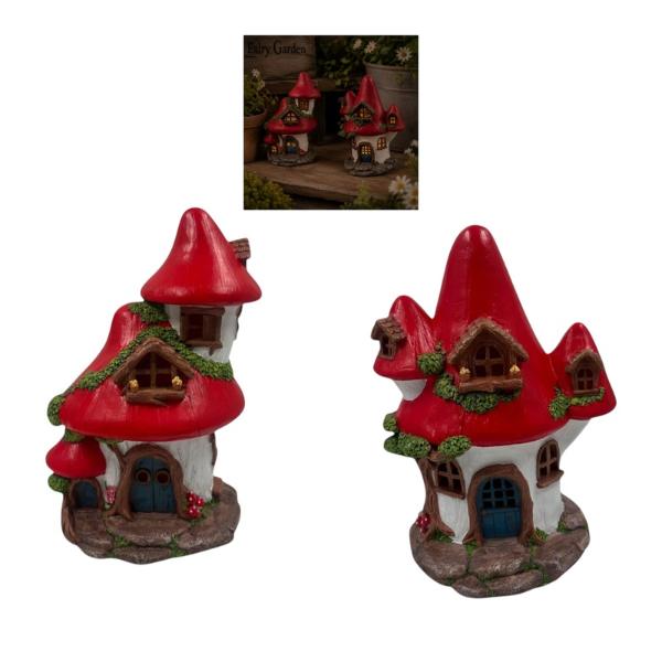 Solar Powered Light Up Fairy Mushroom House - 32cm