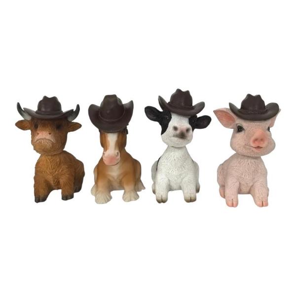 Bobble Head Farm Animal With Hat - 16cm