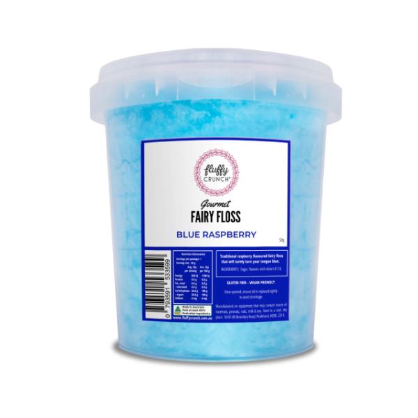 Fluffy Crunch Gourmet Blue Raspberry Fairy Floss Tub - 50g