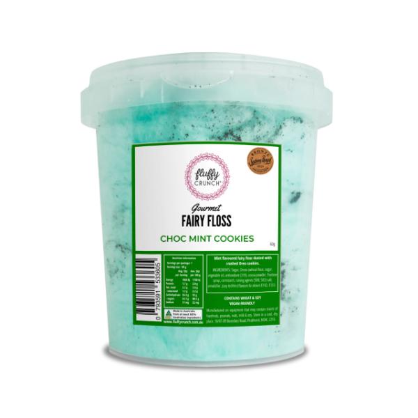 Fluffy Crunch Gourmet Choc Mint Cookies Fairy Floss Tub - 60g