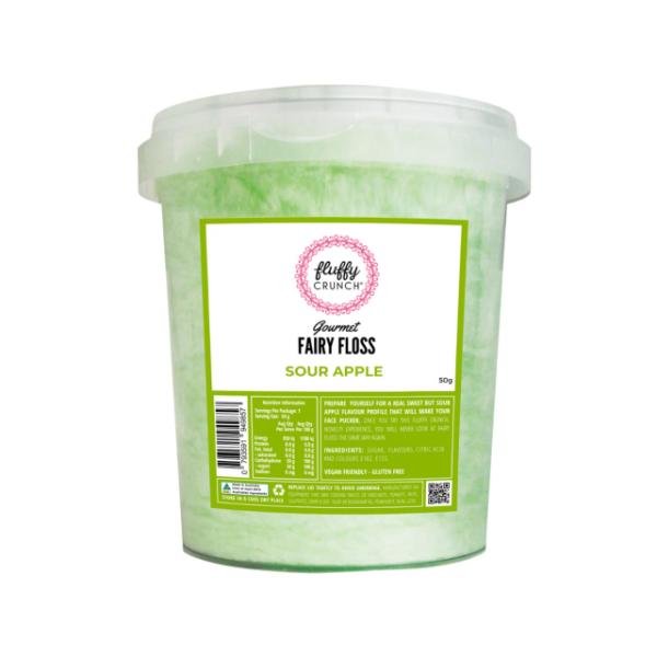 Fluffy Crunch Gourmet Sour Apple Fairy Floss Tub - 50g