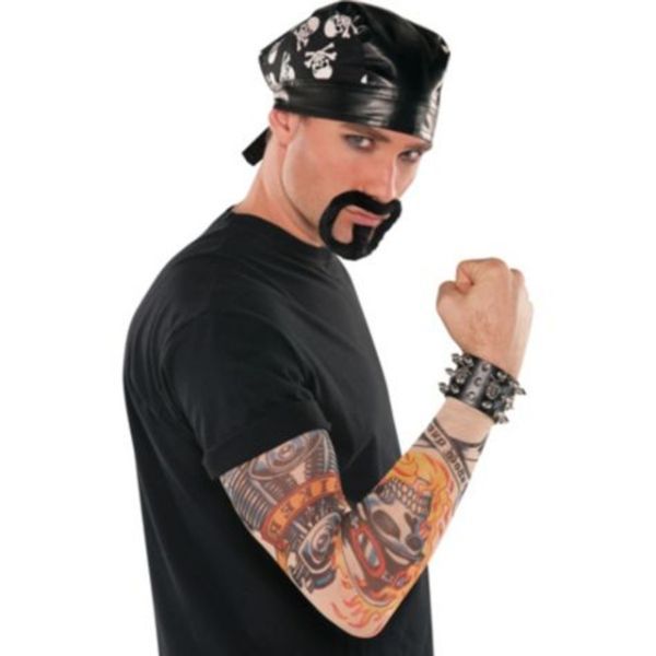 Bad Biker Kit - Moustache - Tattoo Sleeve - Bandanna