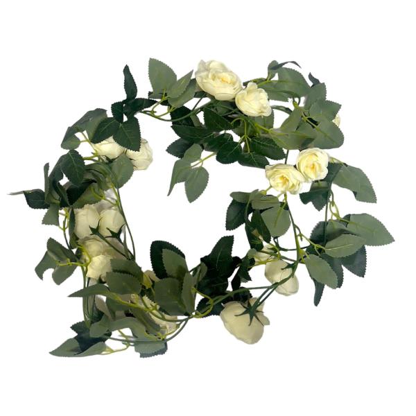 Green & White Rose Garland - 220cm