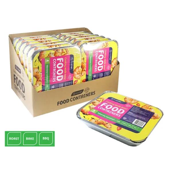 4 Pack Extra Large Foil Container With Lid - 32cm x 26.5cm x 6cm