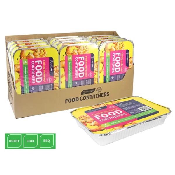 4 Pack Large Foil Container With Lid - 31.5cm x 21.5cm x 5cm