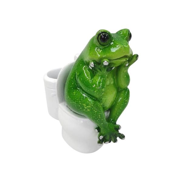 Marble Frog Sitting On Toilet - 11cm