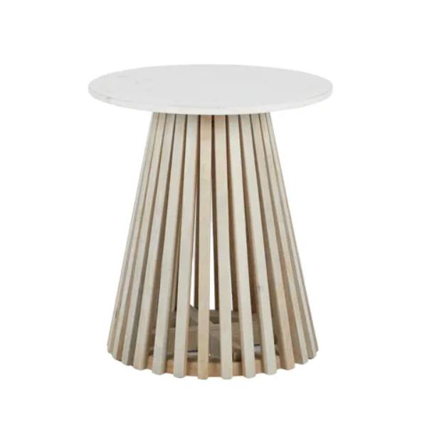 White Mia Marble & Wood Side Table - 45cm x 50cm