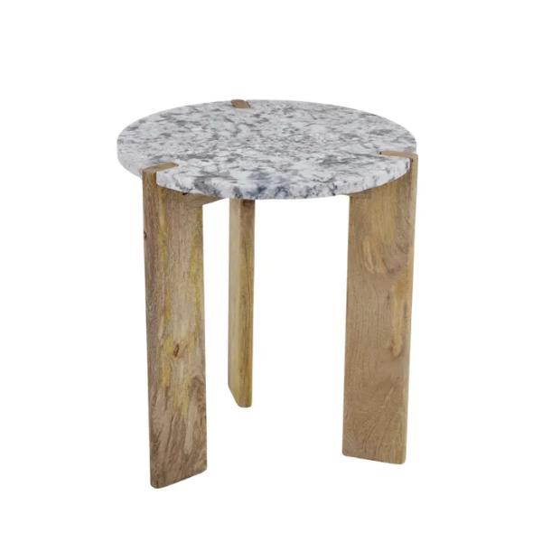 Licata Granite Wood Side Table - 45cm x 50cm