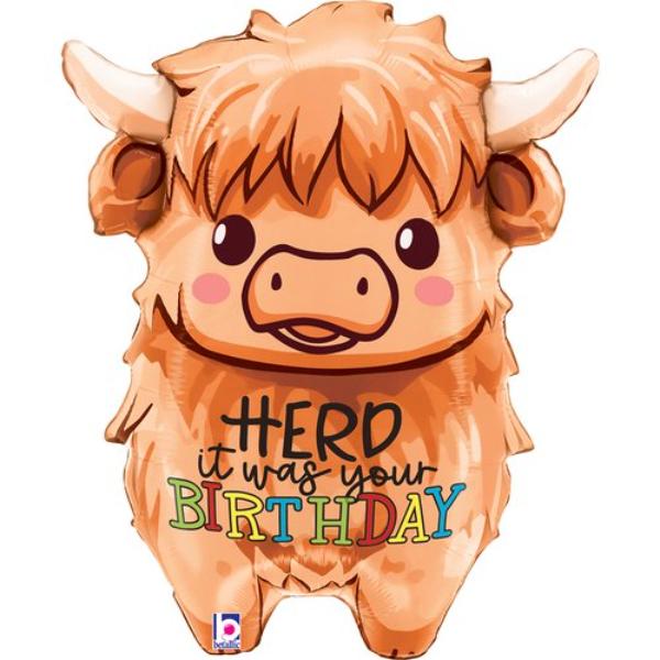 Happy Birthday Highland Cow Foil Balloon - 27in