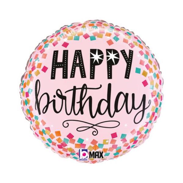 Happy Birthday Pink Confetti Balloon - 18in