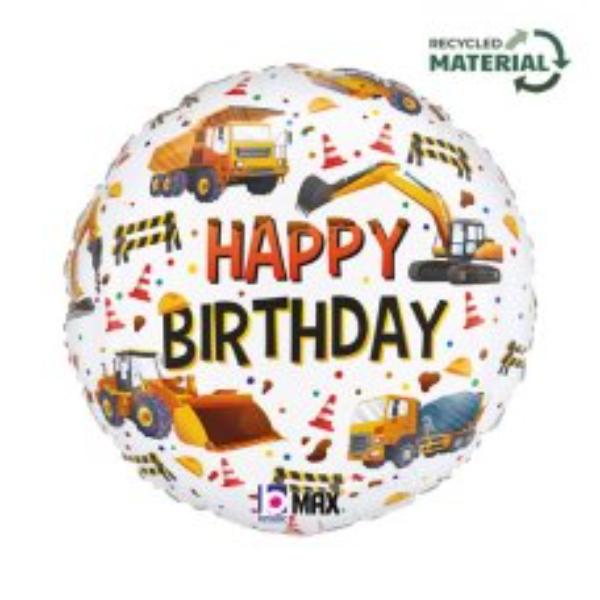 Round Construction Birthday Foil Balloon - 18in