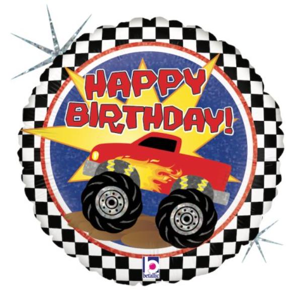 Happy Birthday Holographic Monster Truck Balloon - 18in