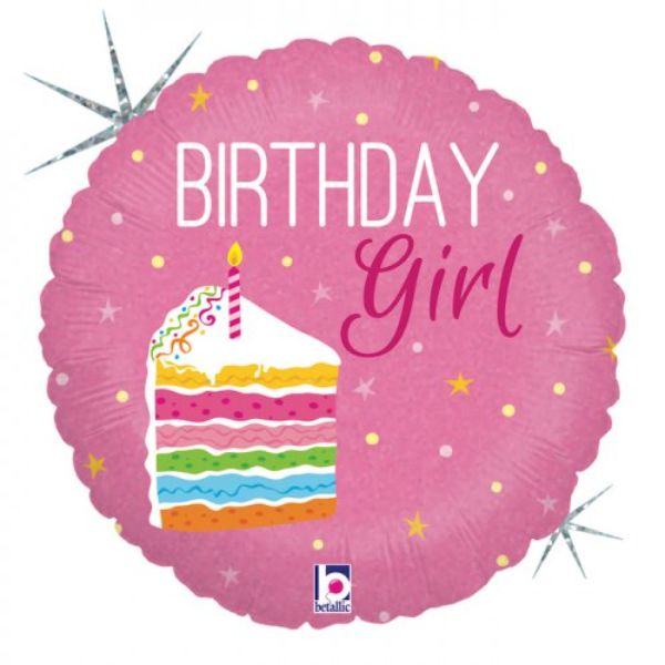 Pink Round Birthday Girl Cake Foil Balloon - 45cm