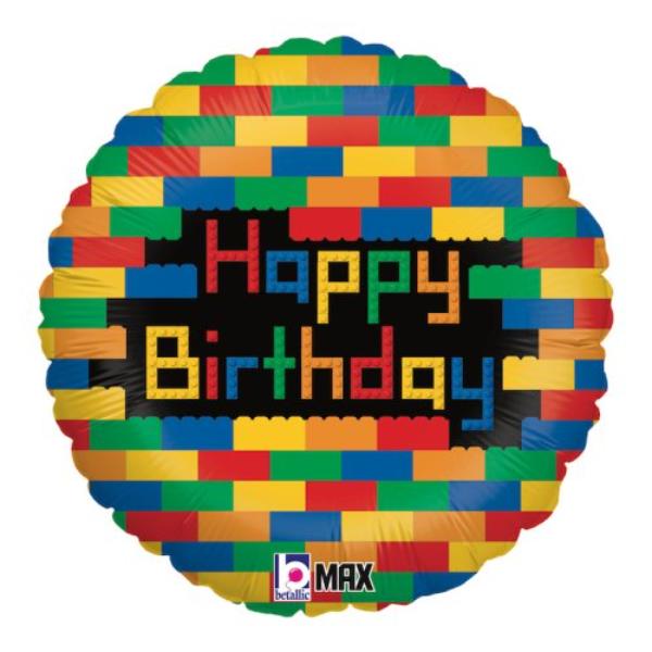 Happy Birthday Blocks Round Balloon - 18in