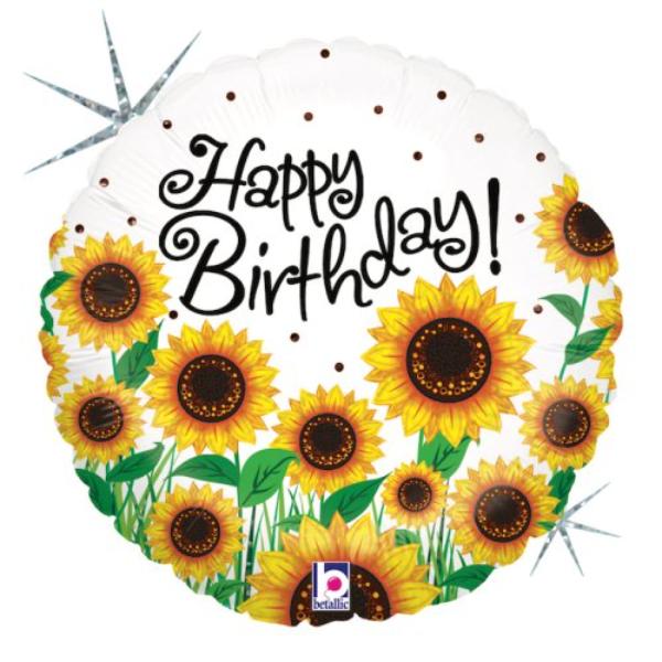 Happy Birthday Sunflowers Round Balloon - 18in