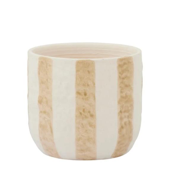 Taupe Rayas Ceramic Pot - 15cm x 13.5cm