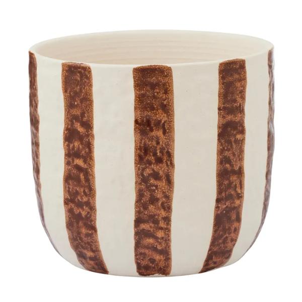 Tan Rayas Ceramic Pot - 19cm x 17cm