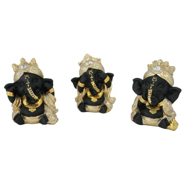 Gold Wise Ganesh With Glitter - 7cm