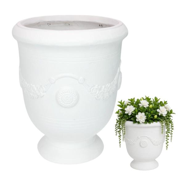 White Garden Pot With Floral Design - 45cm