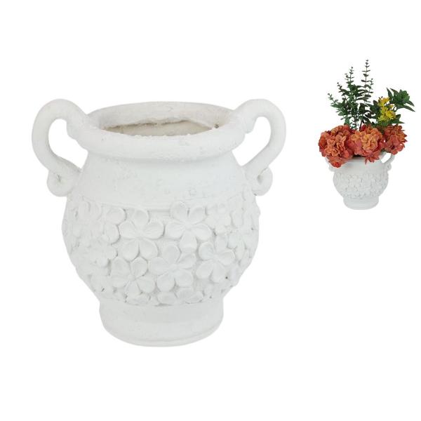 White Garden Vase With 3D Frangipani Design - 32cm