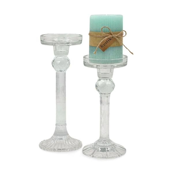 Clear Crystal Look Glass Candle Holder - 9cm x 21.5cm