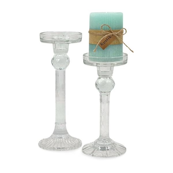 Clear Crystal Look Glass Candle Holder - 9.5cm x 24.5cm