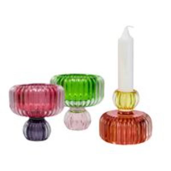 Multicoloured Glass Candle Holder - 7.5cm
