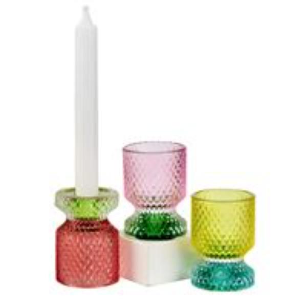 Multicoloured Glass Candle Holder - 6x8.5cm