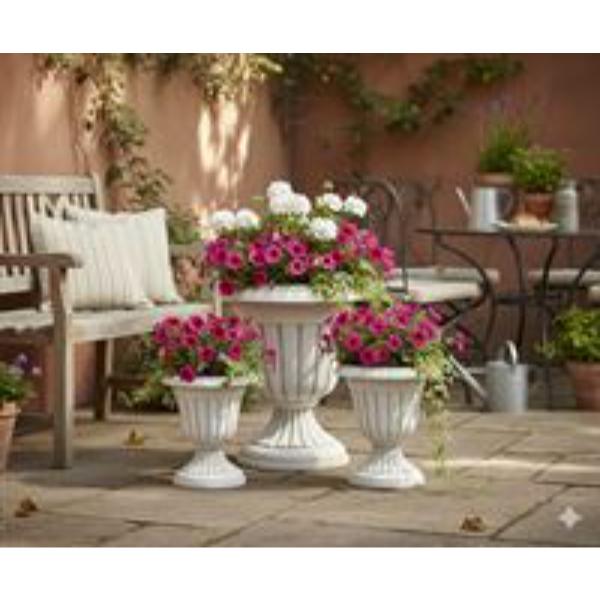 White & Gold Washed Fluted Urn - 46cm