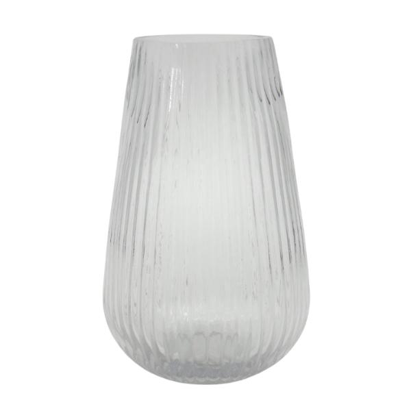 Clear Rippled Cone Shape Glass Vase - 23cm