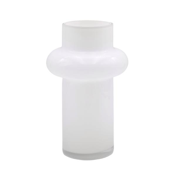 White Round Belly Glass Vase Tina - 10cm x 26cm x 17cm