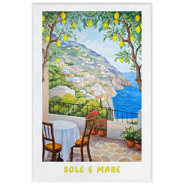 Terrace By Sea Wall Art Print - 62x42cm
