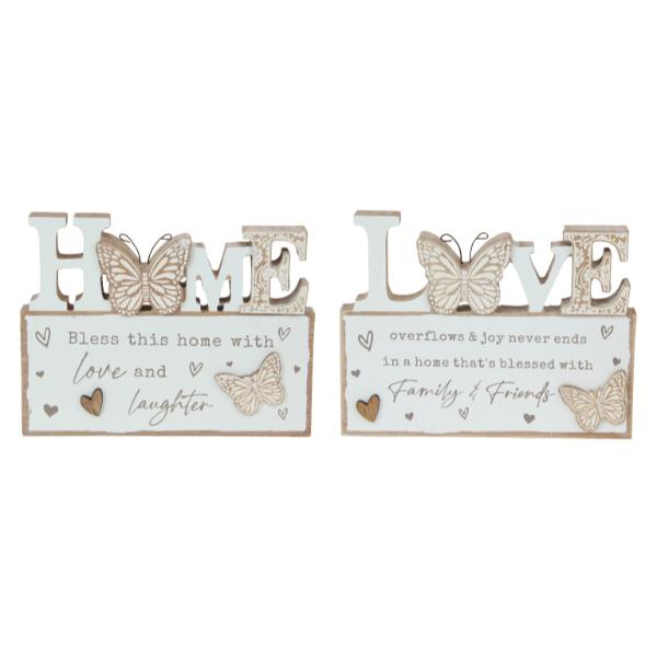 Home Or Love Butterly Plaque - 18cm