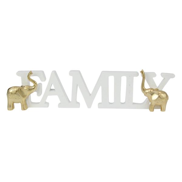 White & Gold Family Plaque With Elephant - 32cm