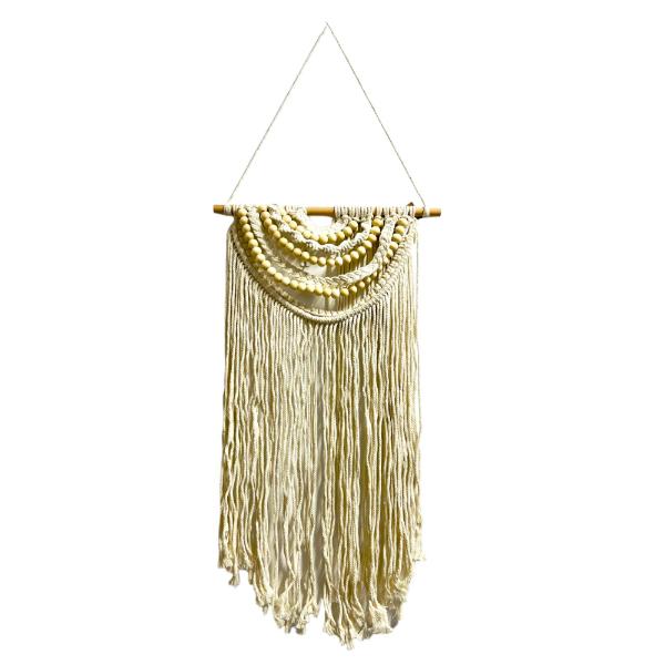 White Macrame With Wooden Beads Wall Decor