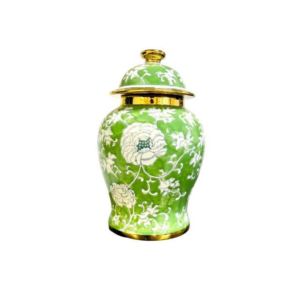 Green & White Vase Wtih Gold Trim - 22cm x 35cm