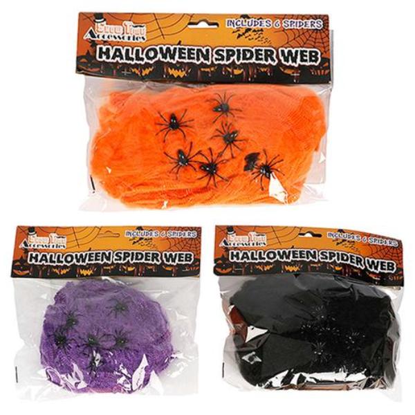 Coloured Spider Web With 6 Spiders - Assorted
