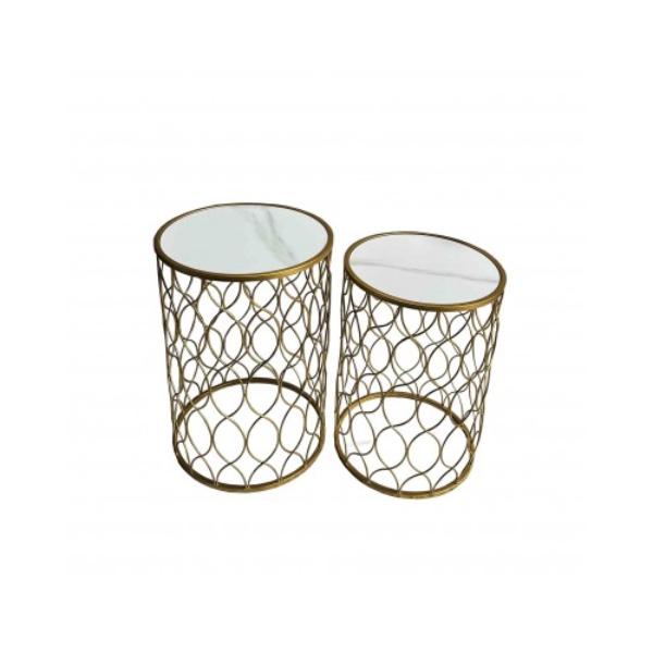 Gold With White Top Side Table - 43cm x 43cm x 62cm