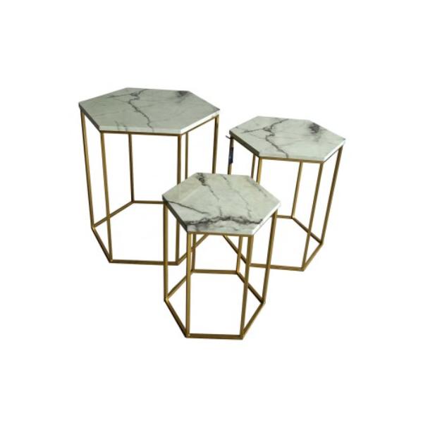 Gold With White Top Side Table - 51cm x 44cm x 54.5cm